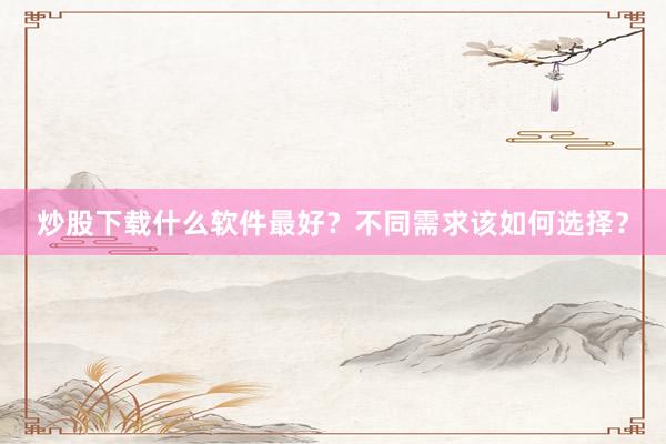 炒股下载什么软件最好？不同需求该如何选择？