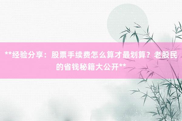 **经验分享：股票手续费怎么算才最划算？老股民的省钱秘籍大公开**