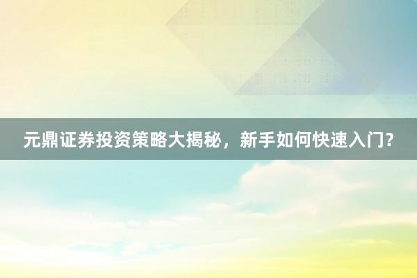 元鼎证券投资策略大揭秘，新手如何快速入门？
