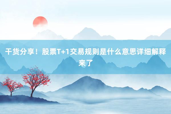 干货分享！股票T+1交易规则是什么意思详细解释来了
